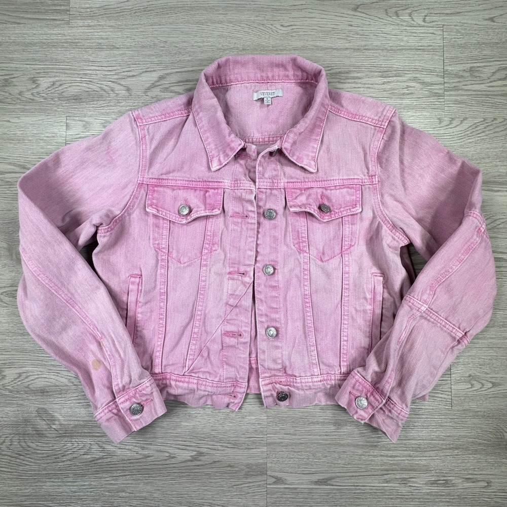 Veveret Women's‎ Denim Jacket Pink Small Cotton Button Front Trucker Coat
